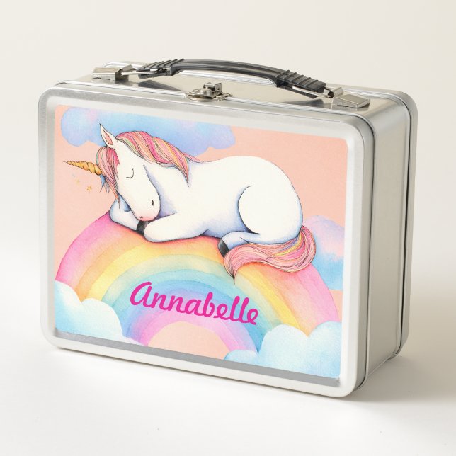 Unicornio en nubes de arcoíris, niñas, personaliza (Anverso)