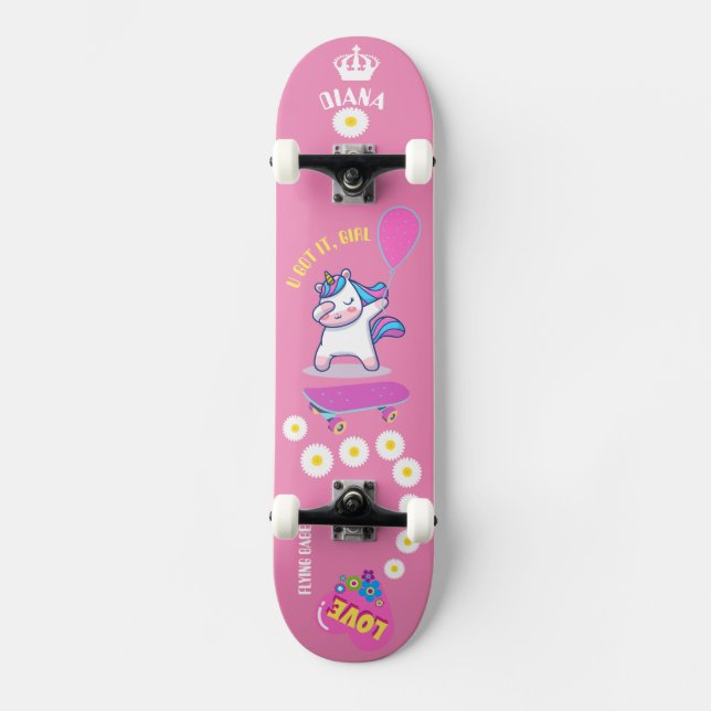 Unicornio en patineta con subtítulos personalizado (Anverso)