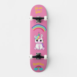 Unicornio en patineta con subtítulos personalizado