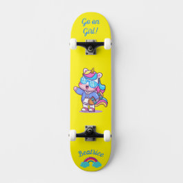 Unicornio en patineta con subtítulos personalizado