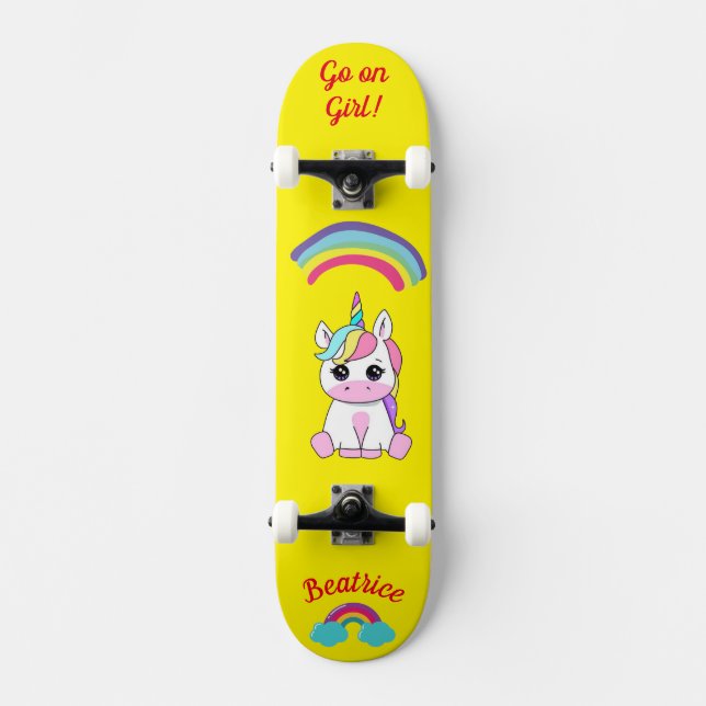 Unicornio en patineta con subtítulos personalizado (Anverso)