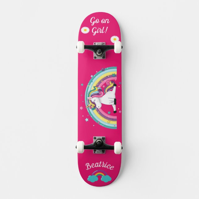 Unicornio en patineta con subtítulos personalizado (Anverso)