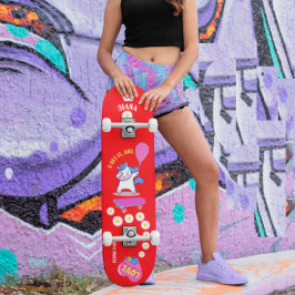 Unicornio en patineta con subtítulos personalizado