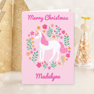 Unicornio Floral Cute rosa Feliz Navidad