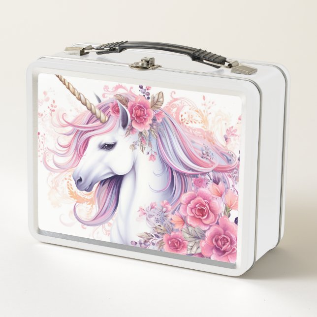 Unicornio floral rosa lindo (Anverso)