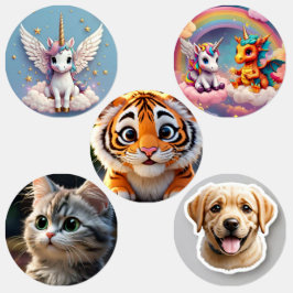 Unicornio, gato, perro, etiqueta impermeable de pe