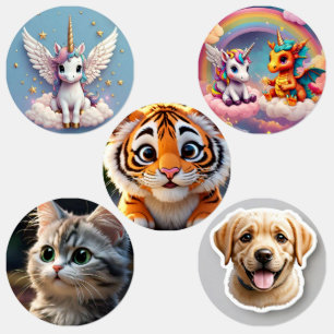 Unicornio, gato, perro, etiqueta impermeable de pe