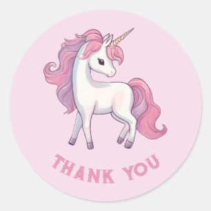 Unicornio Gracias Pegatinas - Rosa redondo