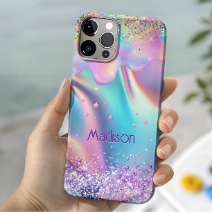 Unicornio holográfico chic que gotea monograma de 