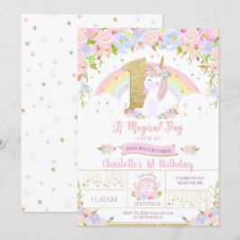 Unicornio Invitación de cumpleaños con arcoiris fl