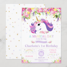 Unicornio Invitación de cumpleaños con arcoiris fl