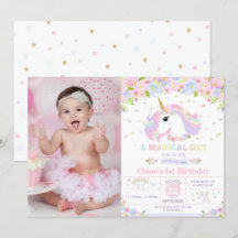 Unicornio Invitación de cumpleaños con arcoiris fl