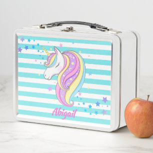 Unicornio Lindo Estrellas Holográficas Rayas Aqua