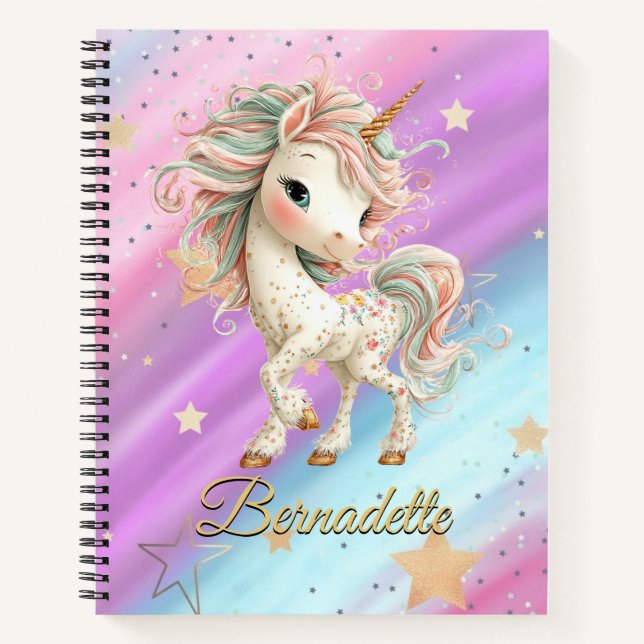 Unicornio Mágico con Cuaderno de Arcoíris (Anverso)