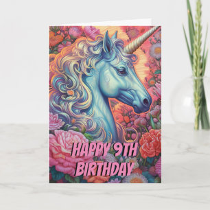 Unicornio Mágico Cumpleaños 9 Tarjeta Plegada