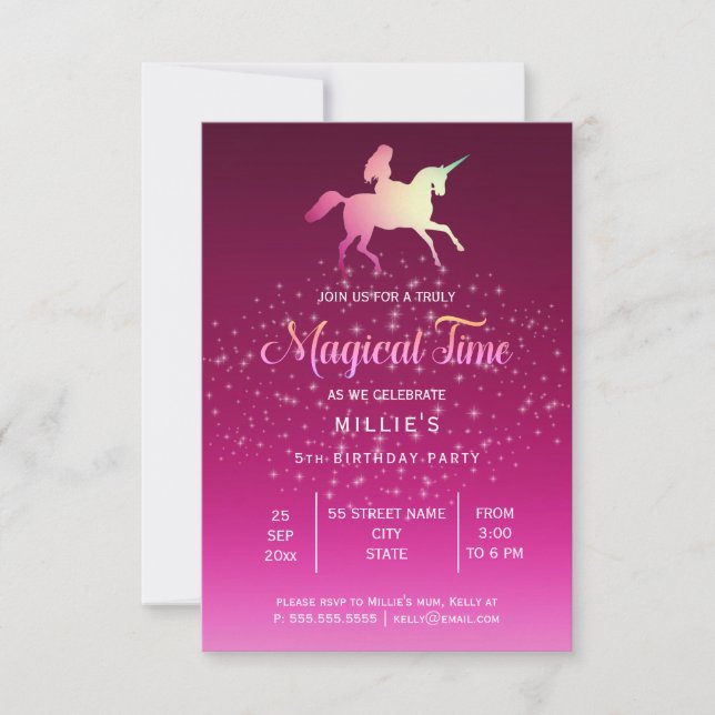 Unicornio mágico| Invitación a la fiesta de cumple (Anverso)