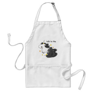 Unicornio negro del dibujo animado con el delantal
