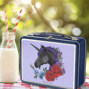 Unicornio Negro Flores del Jardín Púrpura de Media