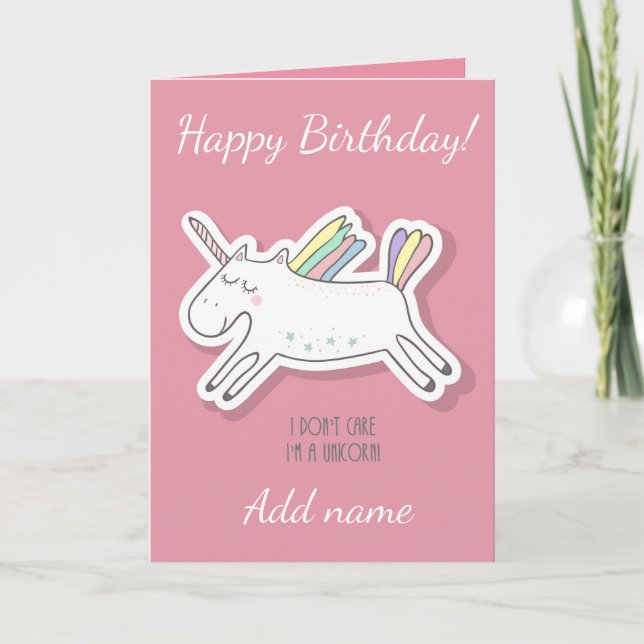 Unicornio, Pink, Tarjeta de Cumpleaños. (Anverso)
