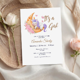 Unicornio púrpura en la invitación de Baby Shower 