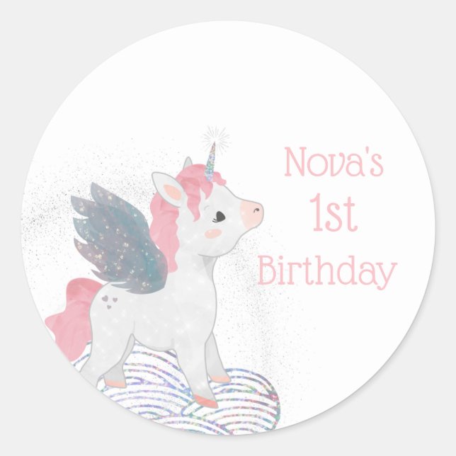 Unicornio rosa con Pegatinas de Wings Unicorn (Anverso)