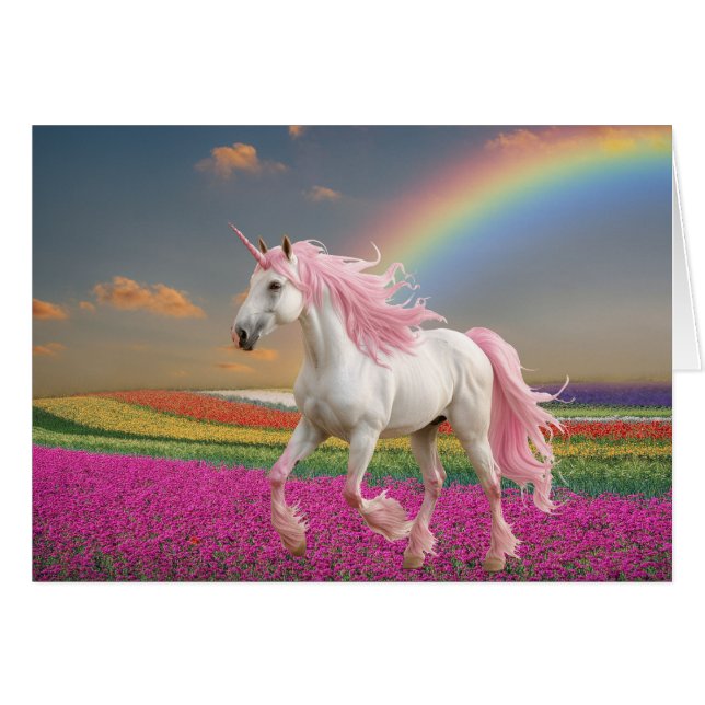 Unicornio Rosa En Campo De Arcoíris (Anverso (Horizontal))