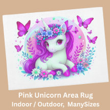 Unicornio Rosa y Blanco, Alfombra para Área de Niñ
