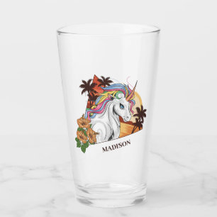 Unicornio tropical de texto y nombre personalizado