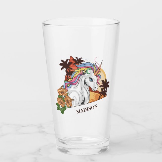 Unicornio tropical de texto y nombre personalizado (Anverso)