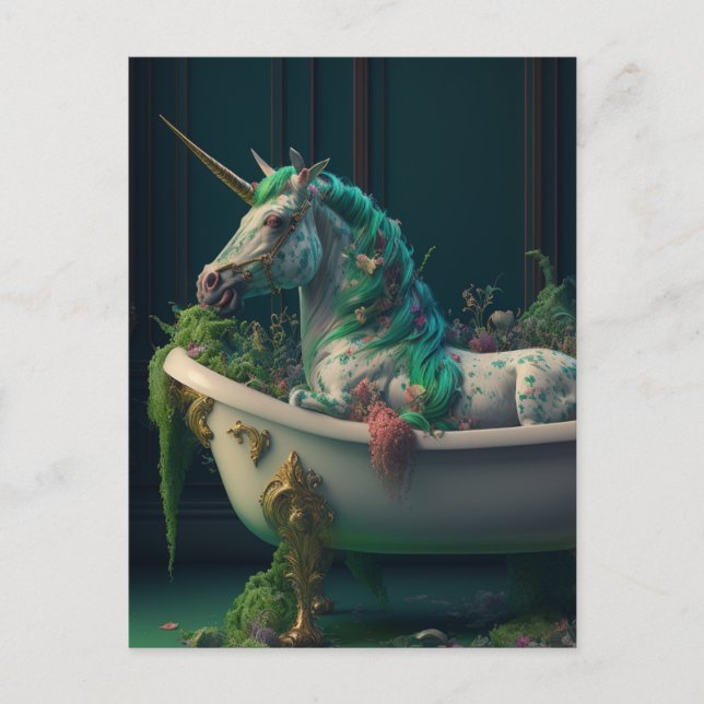 Unicornio verde en la tarjeta postal de baño (Anverso)