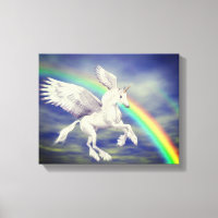 Unicornio volando sobre arte de caballo con fantas