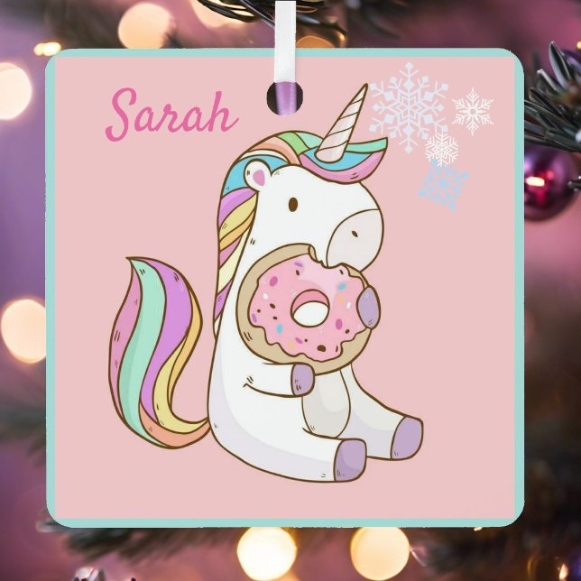 Unicornio y donut Añadir nombre ornamento Metaliza (Subido por el creador)