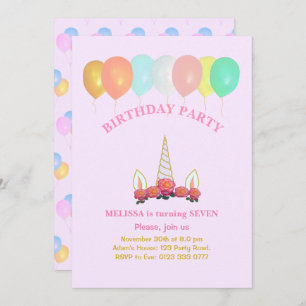Unicornio y invitación del cumpleaños de los