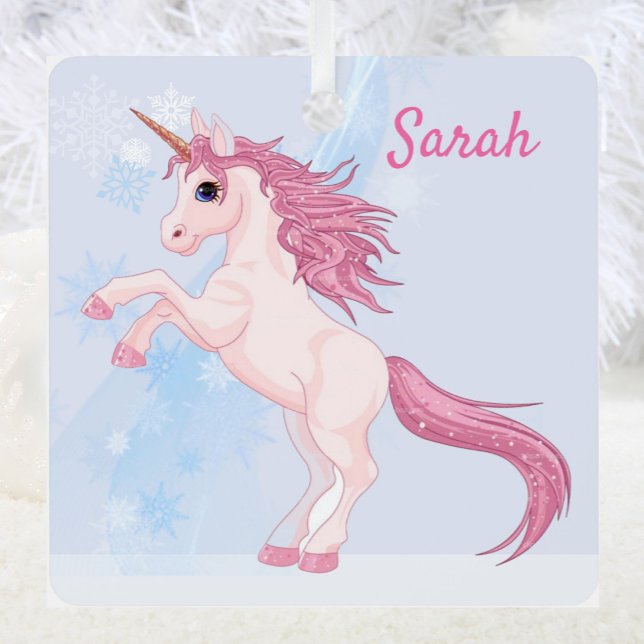 Unicornio y Nieve Añadir el nombre Ornamento Metal (Subido por el creador)