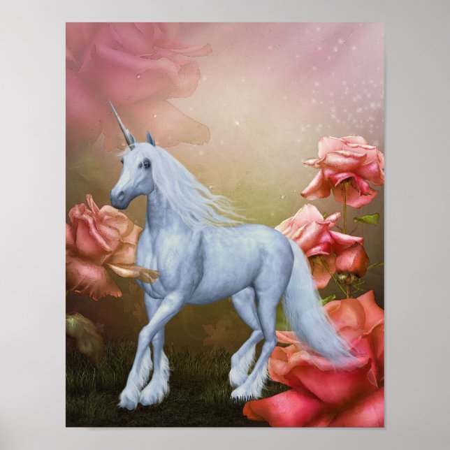 Unicornio Y Rosas Fantasía Arte De Caballos (Frente)