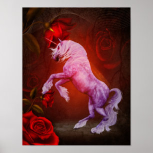Unicornio Y Roses Rojos Fantasía Arte De Caballos