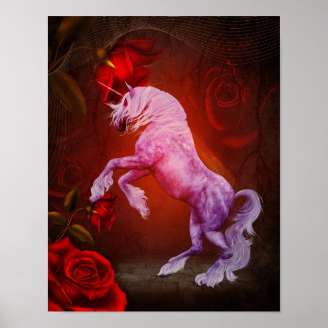 Unicornio Y Roses Rojos Fantasía Arte De Caballos (Frente)