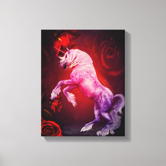 Unicornio Y Roses Rojos Fantasía Arte De Caballos (Anverso)