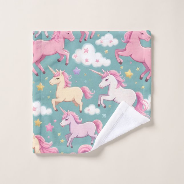 Unicornios con patrón de nubes y estrellas (Toallita)