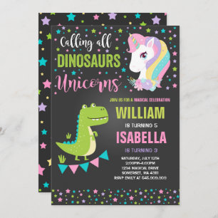 Unicornios Y Dinosaurios Invitación Al Cumpleaños
