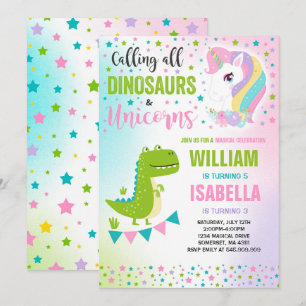 Unicornios Y Dinosaurios Invitación De Cumpleaños 