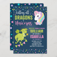 Unicornios Y Dragones Invitación al cumpleaños Mag