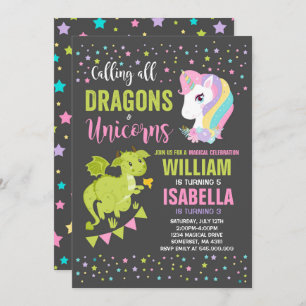 Unicornios Y Dragones Invitación al cumpleaños Mag
