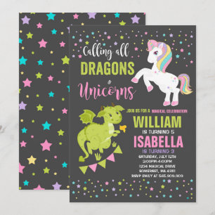 Unicornios Y Dragones Invitación de cumpleaños Mag