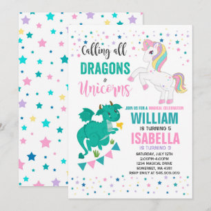 Unicornios Y Dragones Invitación de cumpleaños Mag