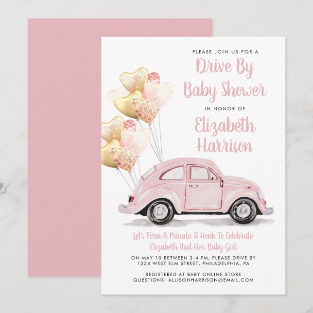 Unidad De Coche Rosa Cuta Por Invitación De Baby S (Anverso / Reverso)