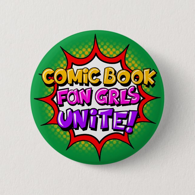 ¡Unidas las Fans de Cómics! Botón de Cómic (Anverso)