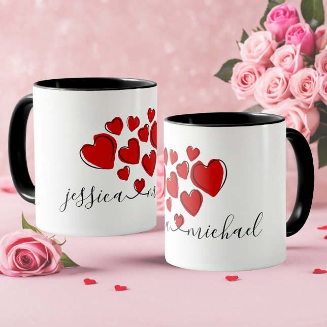 Unidos por el amor y los corazones Taza personaliz (Romantic Personalized Mug - Perfect for Newlyweds.)
