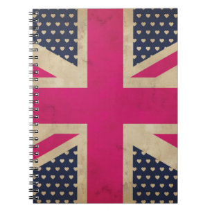 Union Jack viejo en cuaderno rosado de la bandera