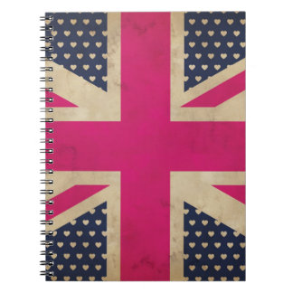Union Jack viejo en cuaderno rosado de la bandera